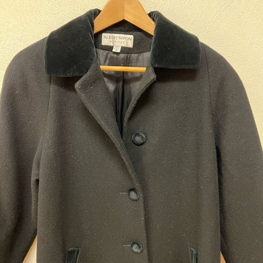Albert Nipon Petites Black Wool Overcoat Long Jacket Sz 8